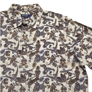 CREMIEUX CLASSICS Paisley Print Short Sleeve Button Up Shirt Cotton Tan Mens XXL
